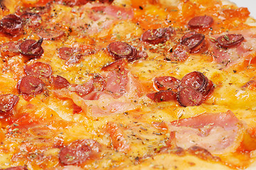 Image showing Pizza with  sausage  and bacon, background