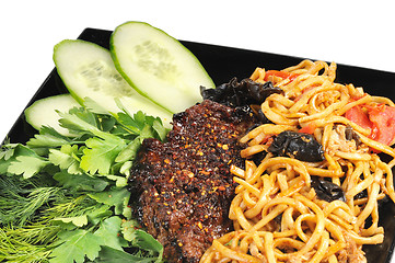 Image showing Grilled beef with Chinese noodles