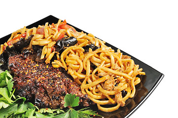 Image showing Grilled beef with Chinese noodles