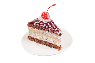 Image showing Slice of cake with cherry