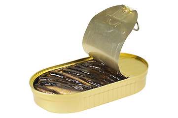 Image showing Opened metal can  with  fish