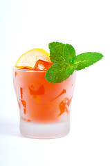 Image showing Dessert - fruit jelly with lemon and mint leaves