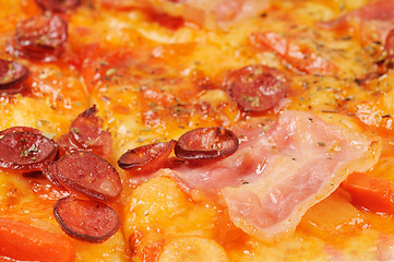 Image showing Pizza with  sausage  and bacon, background