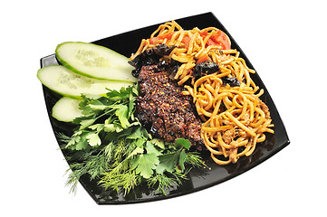 Image showing Grilled beef with Chinese noodles