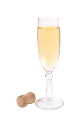 Image showing A glass of champagne and the cork