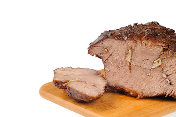 Image showing Roast beef on a wooden board