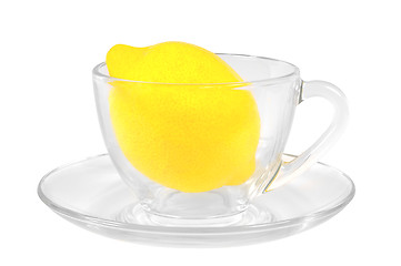 Image showing Fresh lemon in a transparent glass cup