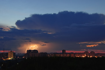 Image showing Lightning in the sunset sky