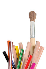 Image showing Pencils and a brush to paint