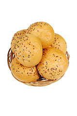 Image showing Bun, topped with sesame seeds in a basket