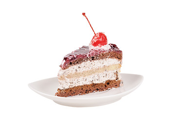 Image showing Slice of cake with cherry