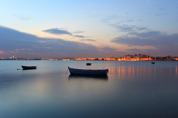 Image showing Sunset on the Tejo river.