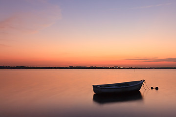 Image showing Sunset on the Tejo river.