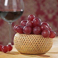 Image showing red grapes and wine