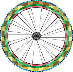 Image showing Front wheel of a mountain bike background. vector