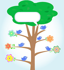 Image showing Greeting card with birds under tree. vector