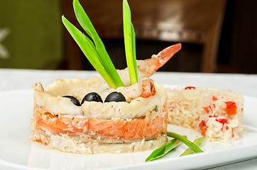 Image showing fish with rice and vegetables