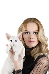 Image showing woman with oriental shorthair cat