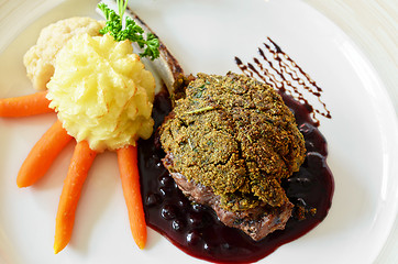 Image showing venison with whortleberry sause