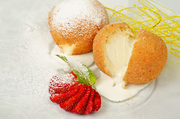 Image showing Dessert of ice-cream at biscuit