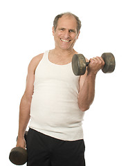 Image showing middle age senior man working out with dumbbell weights