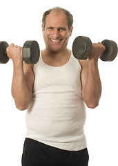 Image showing middle age senior man working out with dumbbell weights