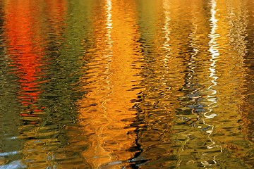 Image showing Autumn trees reflected in the water is beautiful