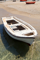 Image showing White rowing boat in Mykonos, Greece
