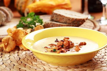 Image showing Cream of chanterelle mushroom soup
