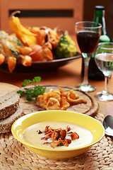 Image showing Cream of chanterelle mushroom soup