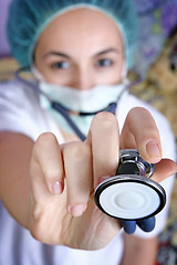 Image showing Young doctor with stethoscope.