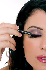 Image showing Makeup application closeup