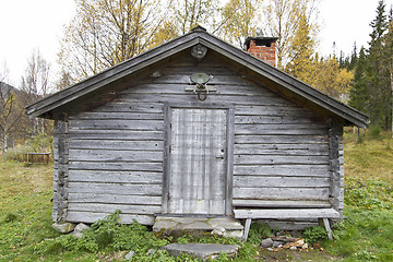 Image showing Old traditional wooden cabin in Sweden 