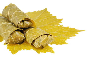 Image showing Dolma on grape leaf