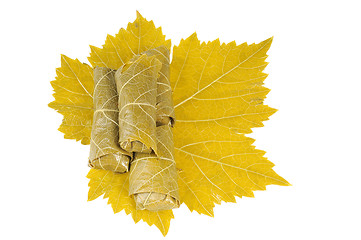 Image showing Dolma on grape leaf