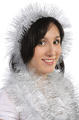 Image showing Girl with tinsel, isolated