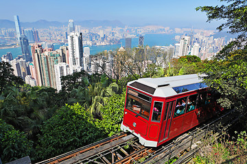 Image showing Tourist tram at the Peak, Hong Kong