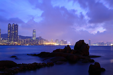 Image showing hong kong night scene on rocky coast
