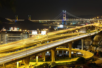 Image showing reeway and bridge at night