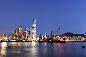 Image showing Hong Kong harbour with working ship