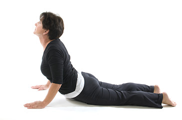Image showing female yoga position cobra elbow press