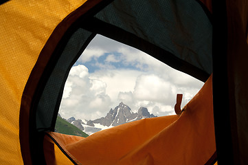 Image showing View from tent on mountains