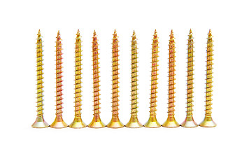Image showing Row of yellow screws