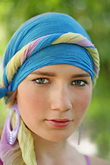 Image showing Beautiful girl in blue turban