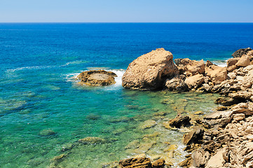 Image showing Rocky shore of sea