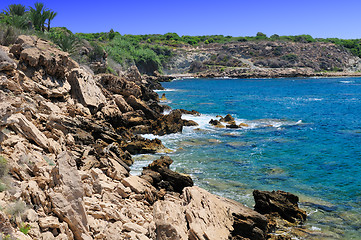 Image showing Rocky shore of sea