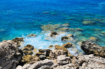 Image showing Rocky shore of sea