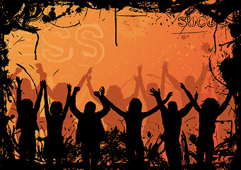 Image showing Grunge background with jumping silhouettes, vector