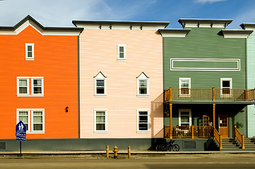 Image showing Multicolored buildings in Dawson City