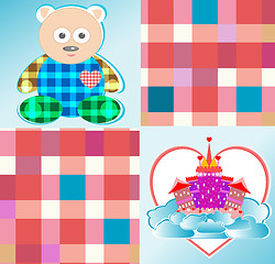 Image showing magical fairytale pink castle and cute bear vector